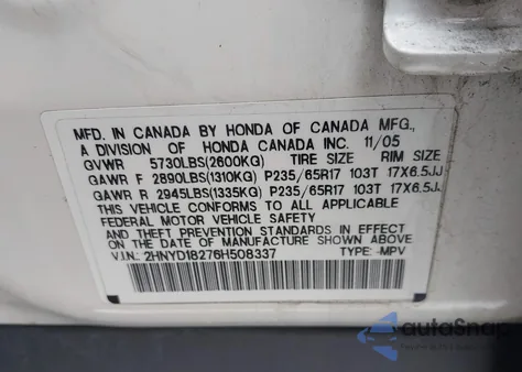 2006 Acura Mdx from USA, damaged, VIN 2HNYD18276H508337